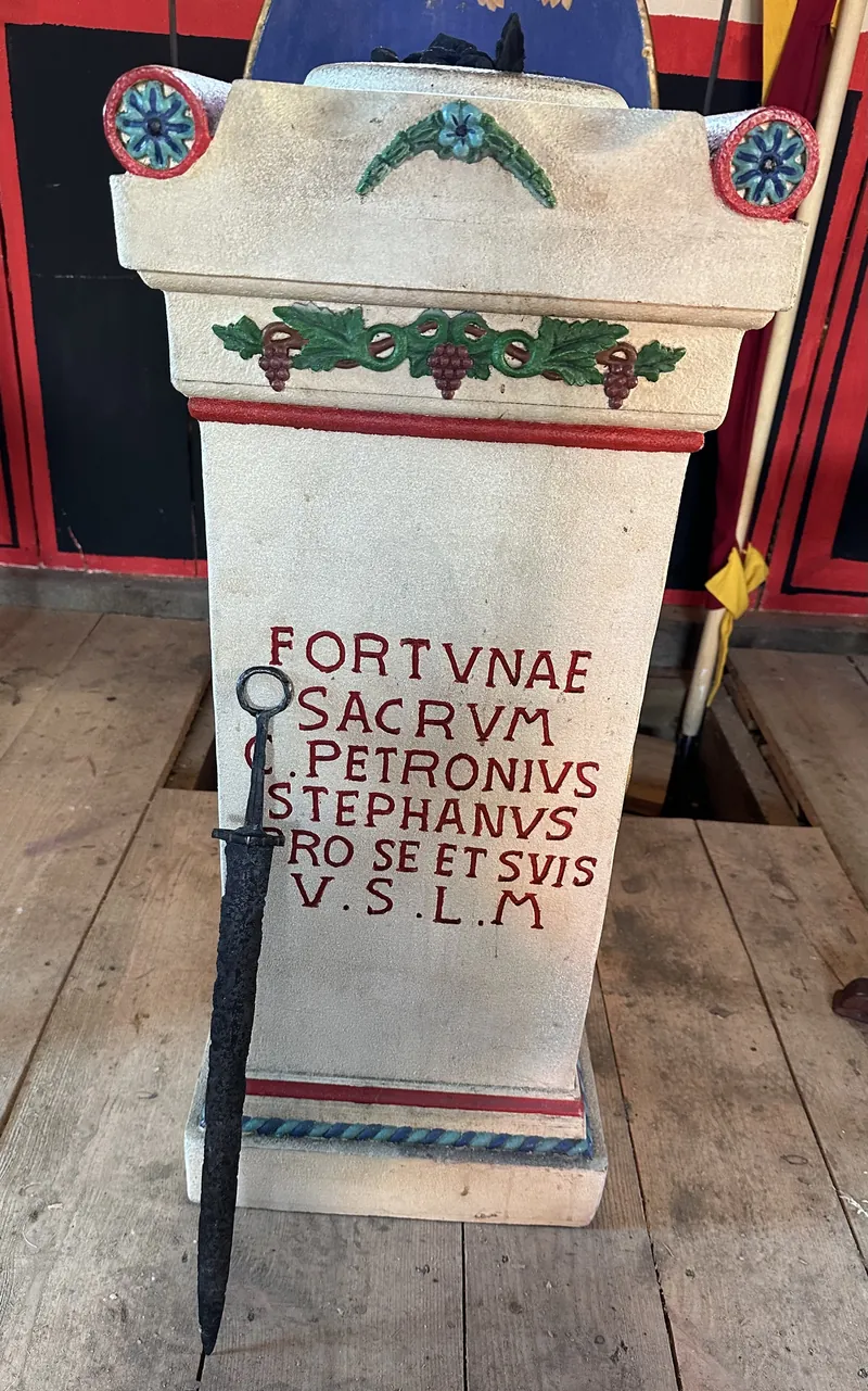 A Roman votive altar inscribed FORTVNAE SACRVM, dedicated by Petronius Stephanus